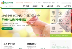 DB손해보험 대표 홈페이지 인증 화면