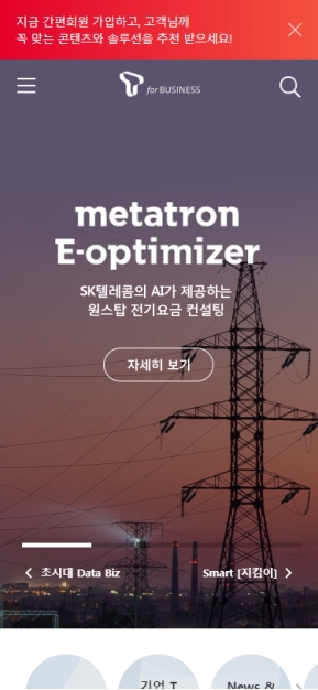 기업 T world 모바일 웹 인증 화면